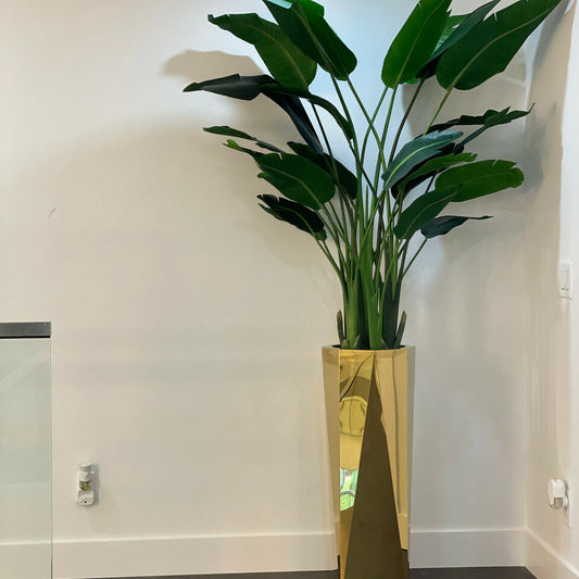Paradiesvogelpflanze in goldener Prismenvase (2,1 m)