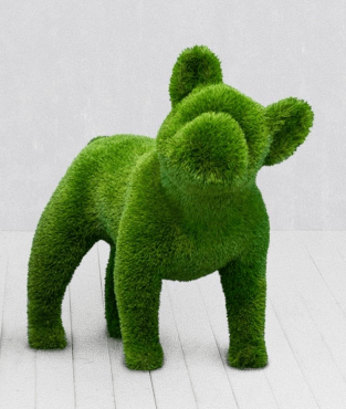 Künstliches Topiary in Form einer Französischen Bulldogge